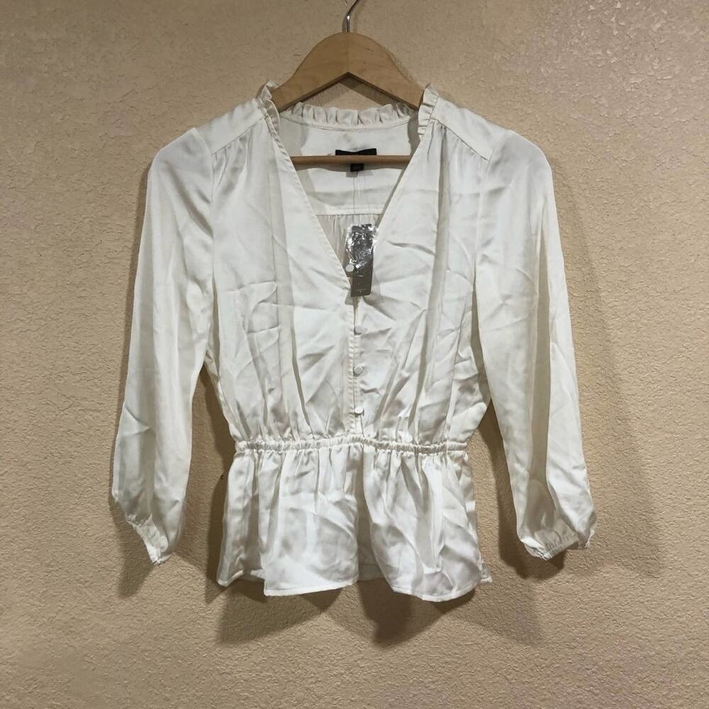 NEW NWT J. Crew V-neck button-detail satin peplum top in ivory